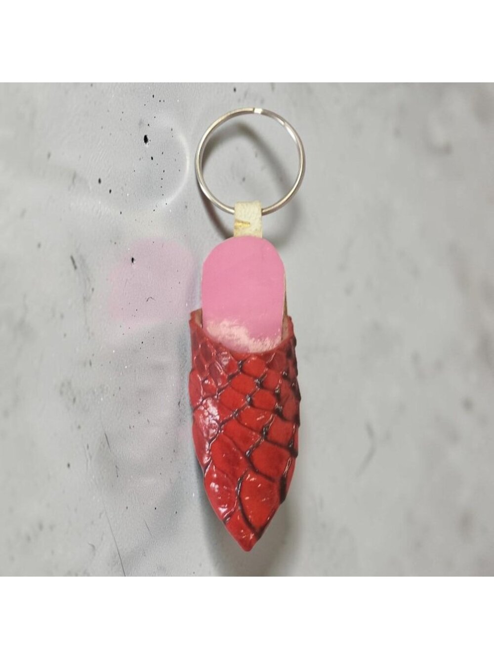 Vintage 1970s Red Leather Slipper Keychain Souvenir Gift